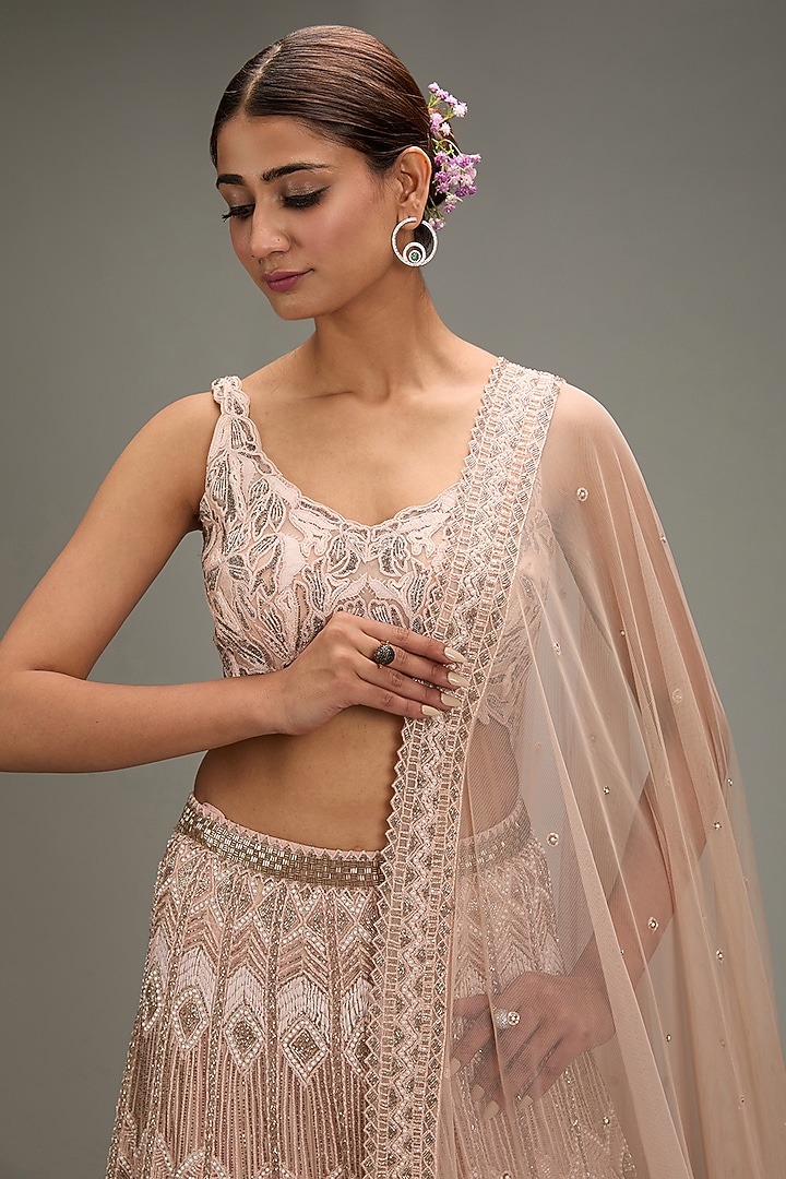 Rose Pink Double Georgette & Crepe Bridal Lehenga Set by Ritika Mirchandani at Pernia's Pop Up Shop