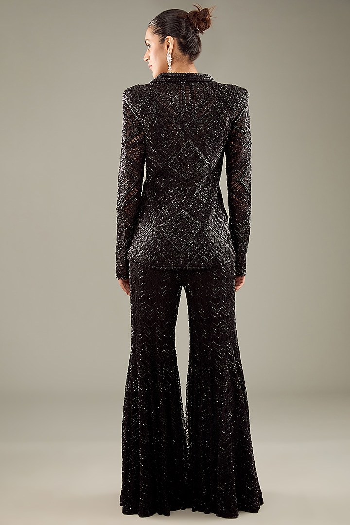 Black Crepe & Double Georgette Flared Bridal Sharara Set by Ritika Mirchandani at Pernia's Pop Up Shop