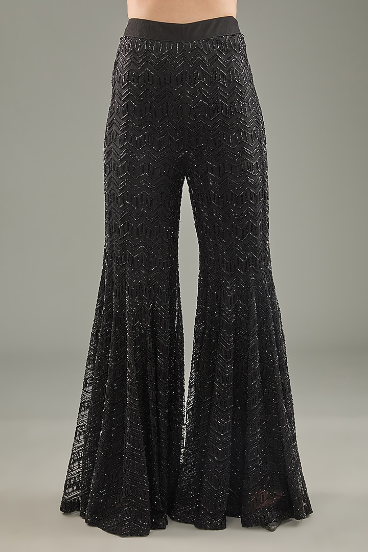 Black Crepe & Double Georgette Flared Bridal Sharara Set by Ritika Mirchandani at Pernia's Pop Up Shop