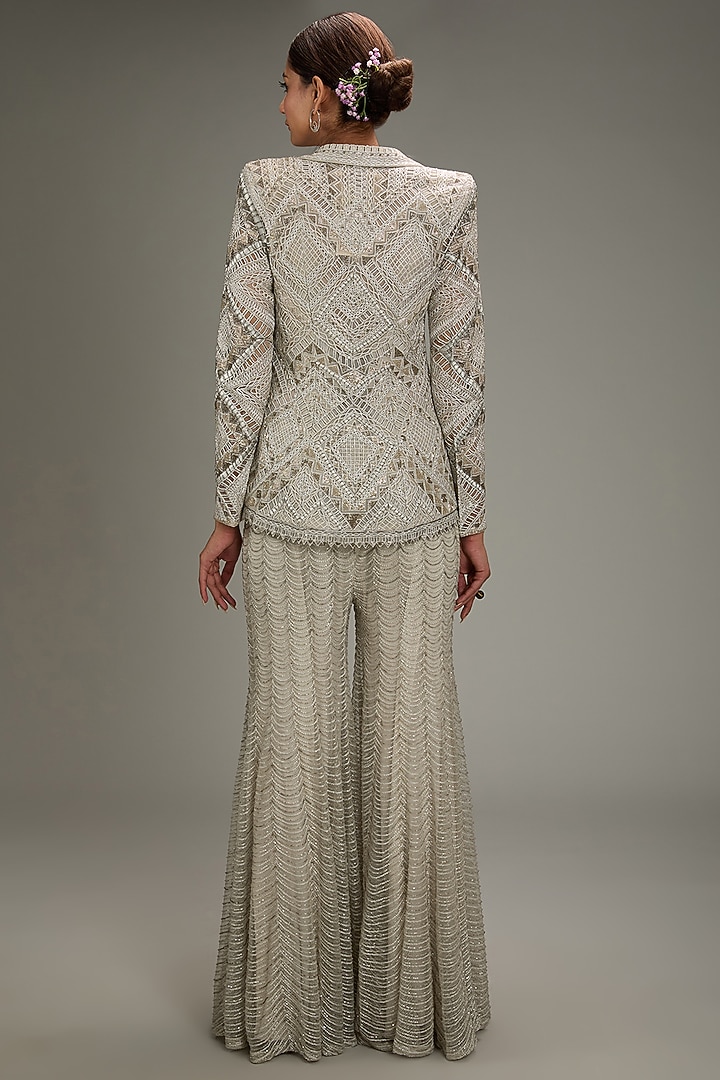Silver-Grey Double Georgette & Crepe Bridal Sharara Set by Ritika Mirchandani at Pernia's Pop Up Shop