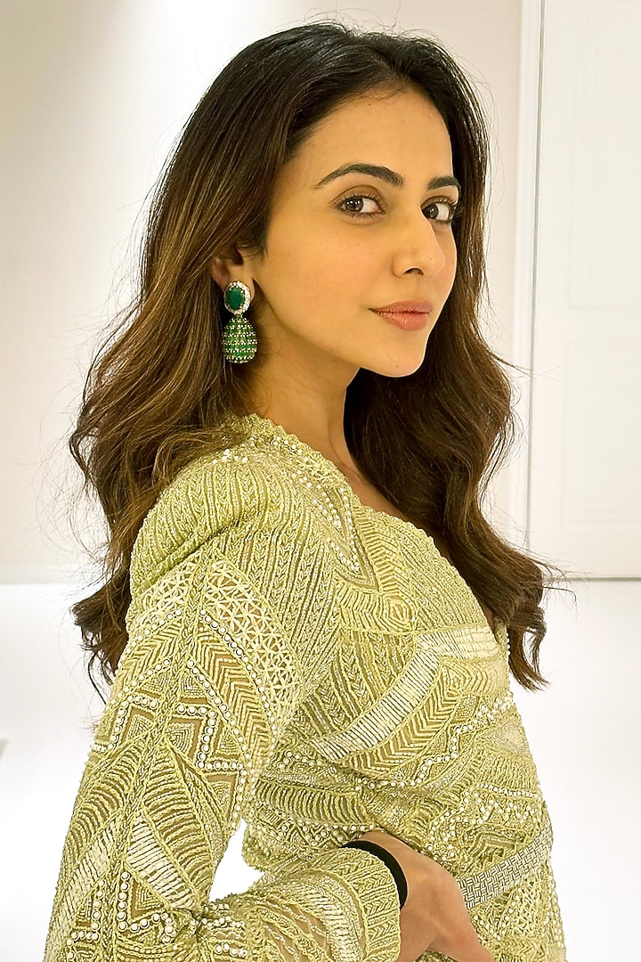 Olive Double Georgette Crystal & Thread Embroidered Bridal Sharara Set by Ritika Mirchandani at Pernia's Pop Up Shop