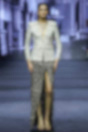 Ivory Net Thread Embroidered Jacket Set by Ritika Mirchandani at Pernia's Pop Up Shop