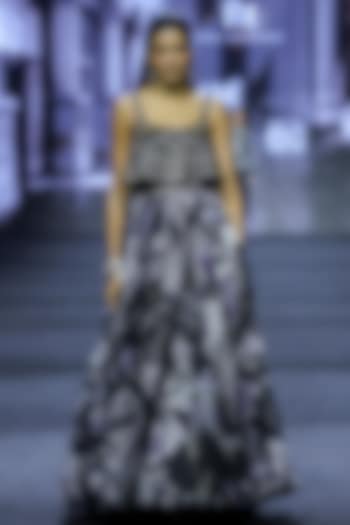 Black Organza Floral Printed Skirt Set by Ritika Mirchandani at Pernia's Pop Up Shop