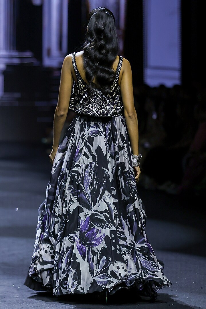 Black Organza Floral Printed Skirt Set by Ritika Mirchandani at Pernia's Pop Up Shop