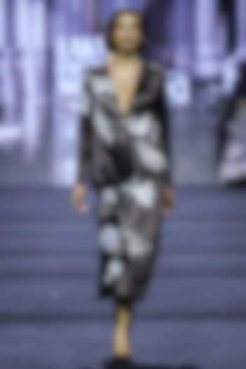 Black Net Floral Embroidered Jacket Set by Ritika Mirchandani at Pernia's Pop Up Shop
