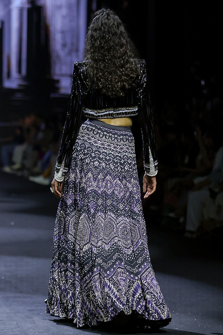 Black Satin Georgette Embroidered Blazer Set by Ritika Mirchandani at Pernia's Pop Up Shop