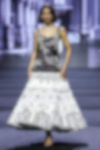 White Net Ajrakh Embroidered Bridal Lehenga Set by Ritika Mirchandani at Pernia's Pop Up Shop