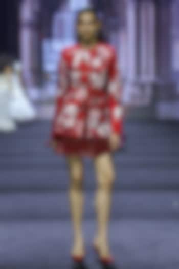 Red Net & Dupion Floral Printed Co-Ord Set by Ritika Mirchandani at Pernia's Pop Up Shop