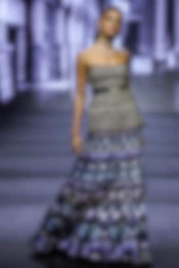 Black Net & Satin Owl Embroidered Skirt Set by Ritika Mirchandani at Pernia's Pop Up Shop