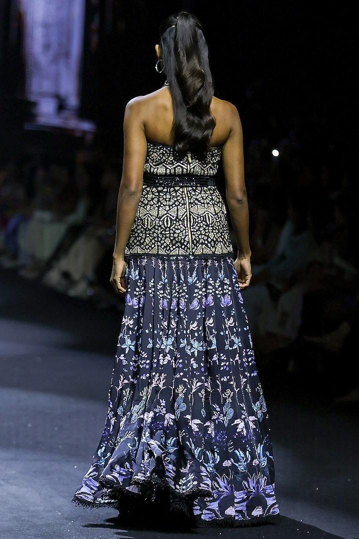 Black Net & Satin Owl Embroidered Skirt Set by Ritika Mirchandani at Pernia's Pop Up Shop