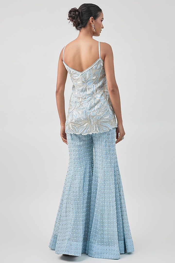 Ice Blue Double Georgette Embroidered Bridal Sharara Set by Ritika Mirchandani at Pernia's Pop Up Shop