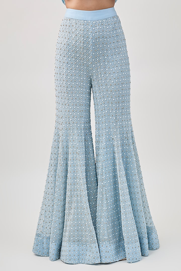 Ice Blue Double Georgette Embroidered Bridal Sharara Set by Ritika Mirchandani at Pernia's Pop Up Shop