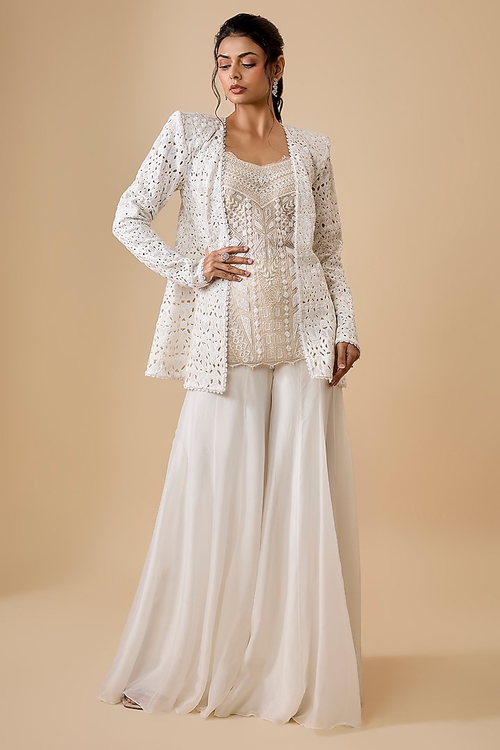 Ivory Net & Organza Bridal Sharara Set by Ritika Mirchandani at Pernia's Pop Up Shop