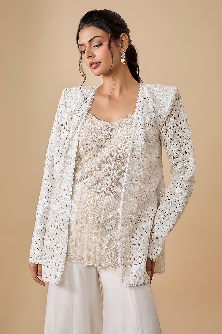 Ivory Net & Organza Bridal Sharara Set by Ritika Mirchandani at Pernia's Pop Up Shop