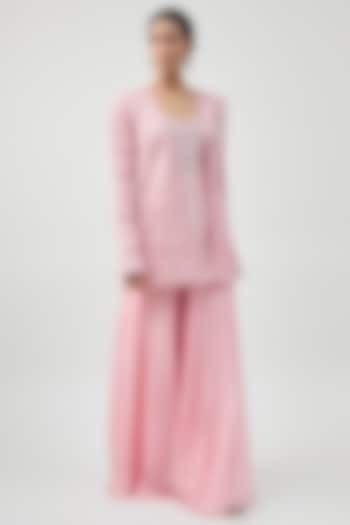 Soft Pink Georgette Bridal Sharara Set by Ritika Mirchandani at Pernia's Pop Up Shop