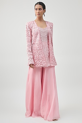 Soft Pink Georgette Sharara Set by Ritika Mirchandani