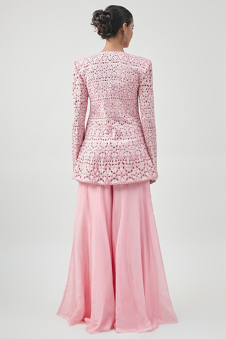 Soft Pink Georgette Bridal Sharara Set by Ritika Mirchandani at Pernia's Pop Up Shop