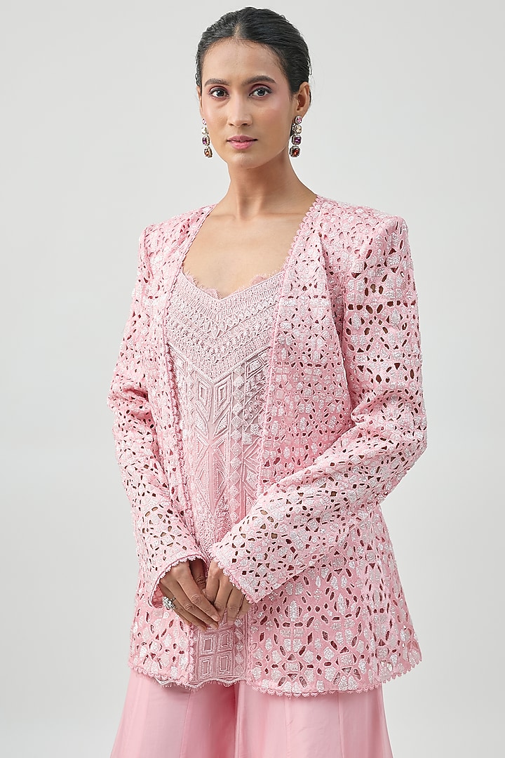 Soft Pink Georgette Bridal Sharara Set by Ritika Mirchandani at Pernia's Pop Up Shop
