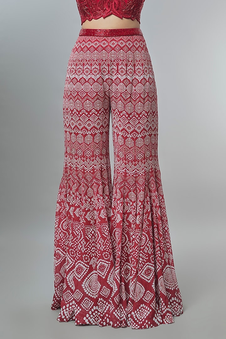 Maroon Red Crepe Printed Bridal Sharara Set by Ritika Mirchandani at Pernia's Pop Up Shop