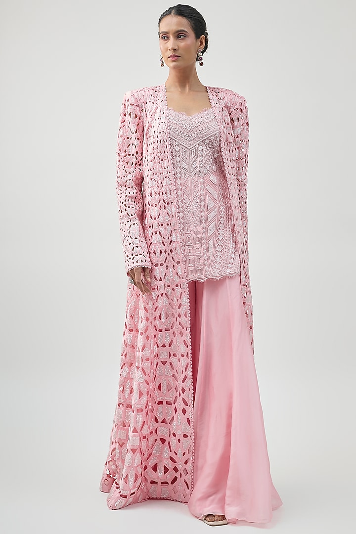 Soft Pink Georgette Bridal Sharara Set by Ritika Mirchandani at Pernia's Pop Up Shop