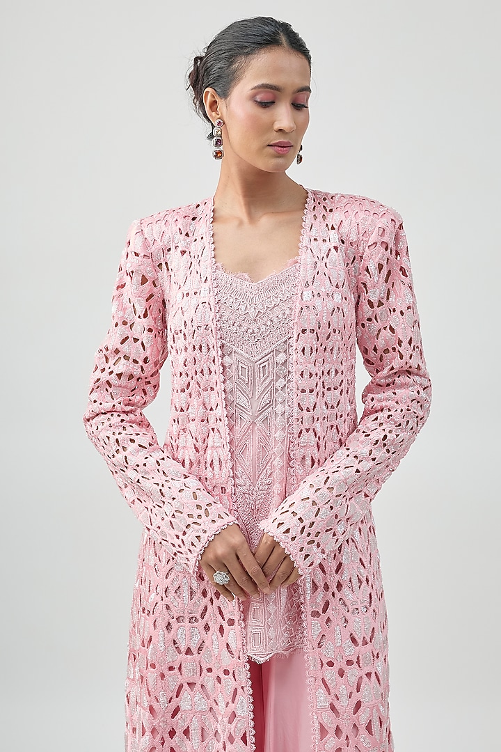 Soft Pink Georgette Bridal Sharara Set by Ritika Mirchandani at Pernia's Pop Up Shop