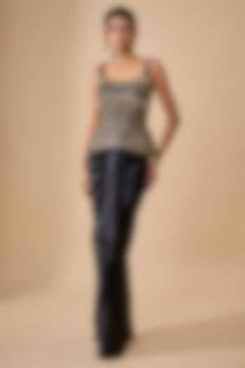 Black Satin Draped Skirt Set by Ritika Mirchandani at Pernia's Pop Up Shop