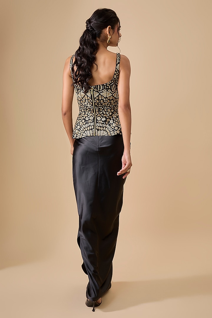 Black Satin Draped Skirt Set by Ritika Mirchandani at Pernia's Pop Up Shop