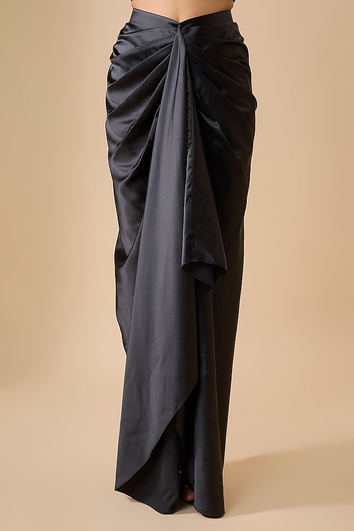 Black Satin Draped Skirt Set by Ritika Mirchandani at Pernia's Pop Up Shop