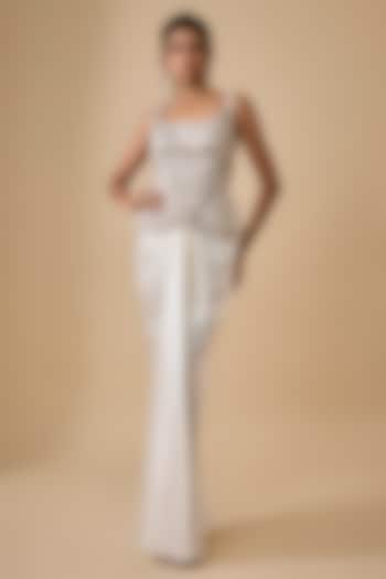 Ivory Satin Draped Skirt Set by Ritika Mirchandani at Pernia's Pop Up Shop