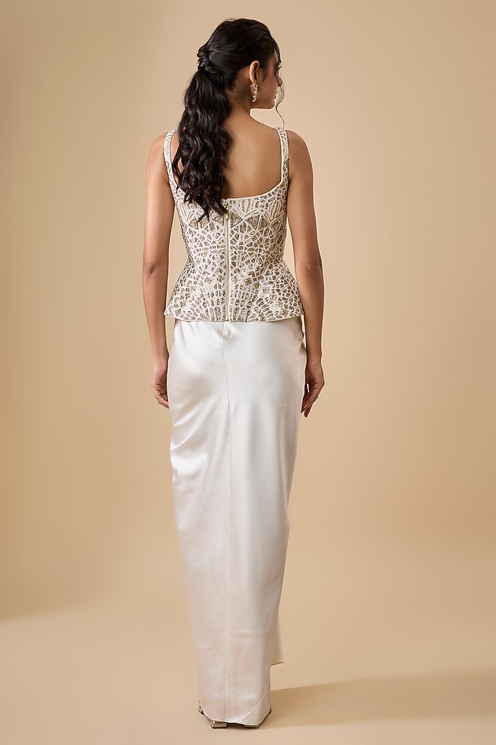 Ivory Satin Draped Skirt Set by Ritika Mirchandani at Pernia's Pop Up Shop