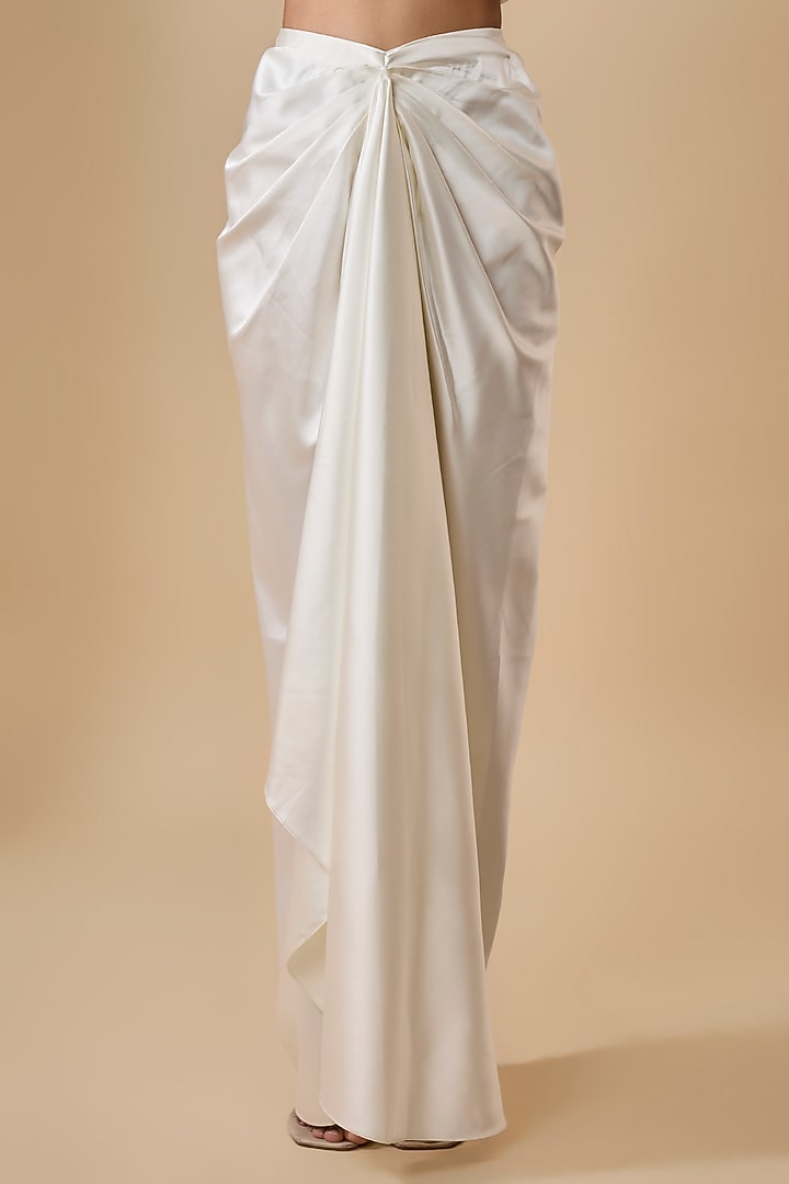 Ivory Satin Draped Skirt Set by Ritika Mirchandani at Pernia's Pop Up Shop
