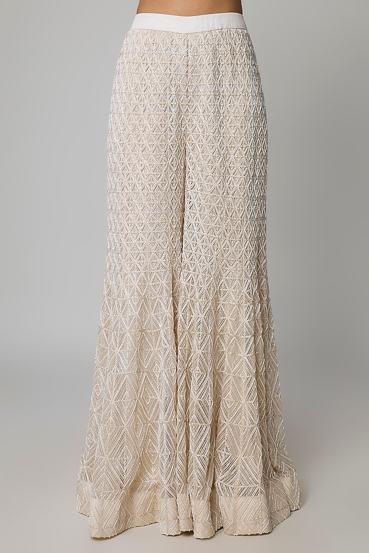 Ivory Double Georgette Floral Cutwork Embroidered Bridal Sharara Set by Ritika Mirchandani at Pernia's Pop Up Shop