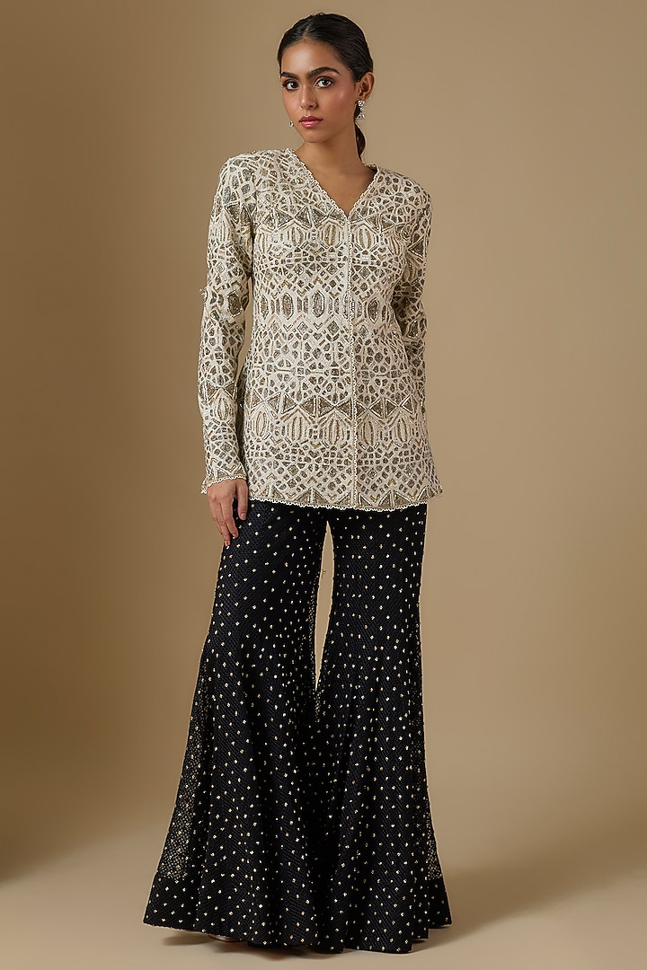 Black Crepe & Double Georgette Embroidered Bridal Sharara Set by Ritika Mirchandani at Pernia's Pop Up Shop