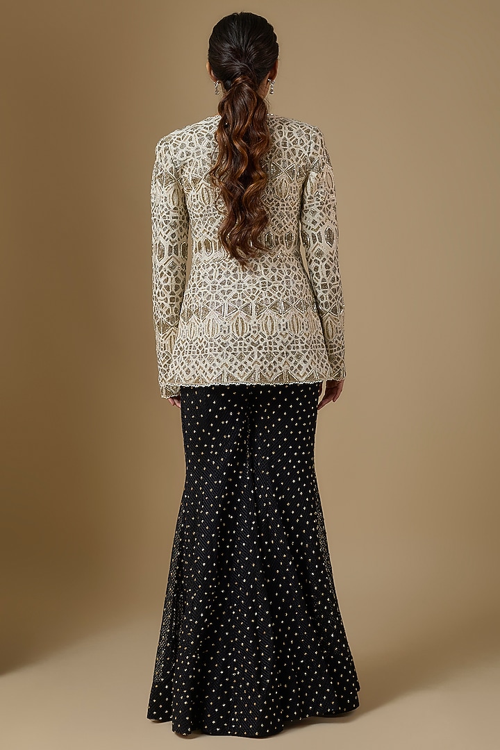 Black Crepe & Double Georgette Embroidered Bridal Sharara Set by Ritika Mirchandani at Pernia's Pop Up Shop
