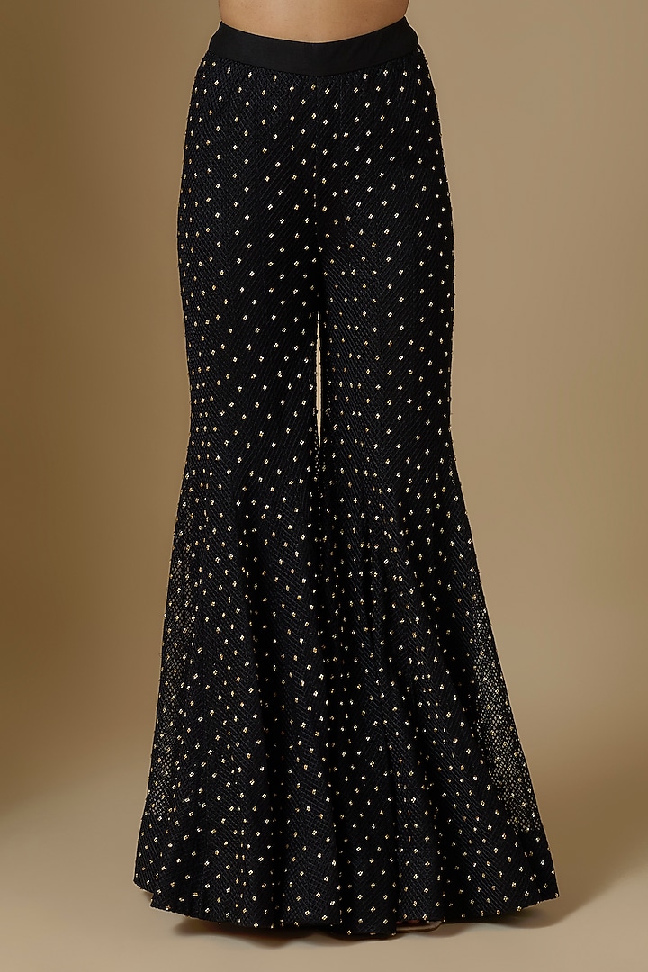 Black Crepe & Double Georgette Embroidered Bridal Sharara Set by Ritika Mirchandani at Pernia's Pop Up Shop
