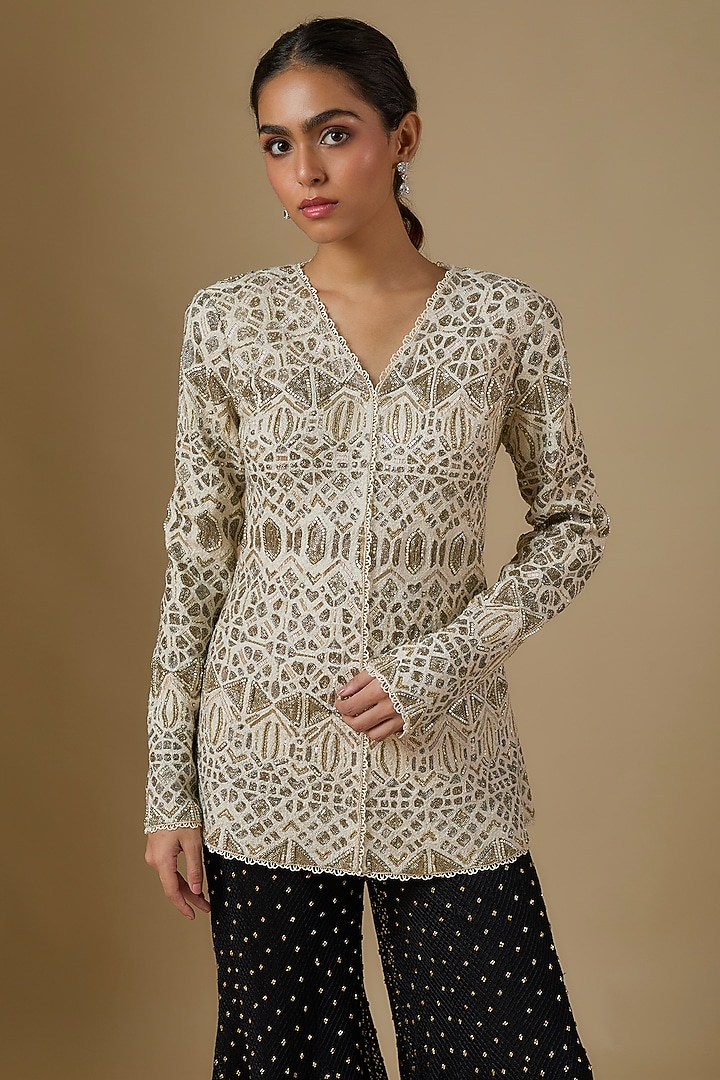 Black Crepe & Double Georgette Embroidered Bridal Sharara Set by Ritika Mirchandani at Pernia's Pop Up Shop