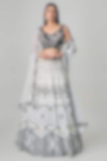 Ivory & Black Georgette Floral Embroidered Bridal Lehenga Set by Ritika Mirchandani at Pernia's Pop Up Shop