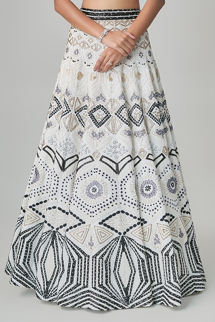 Ivory & Black Georgette Floral Embroidered Bridal Lehenga Set by Ritika Mirchandani at Pernia's Pop Up Shop