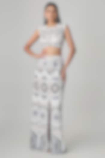Ivory Georgette Ajrakh Embroidered Slit Skirt Set by Ritika Mirchandani at Pernia's Pop Up Shop