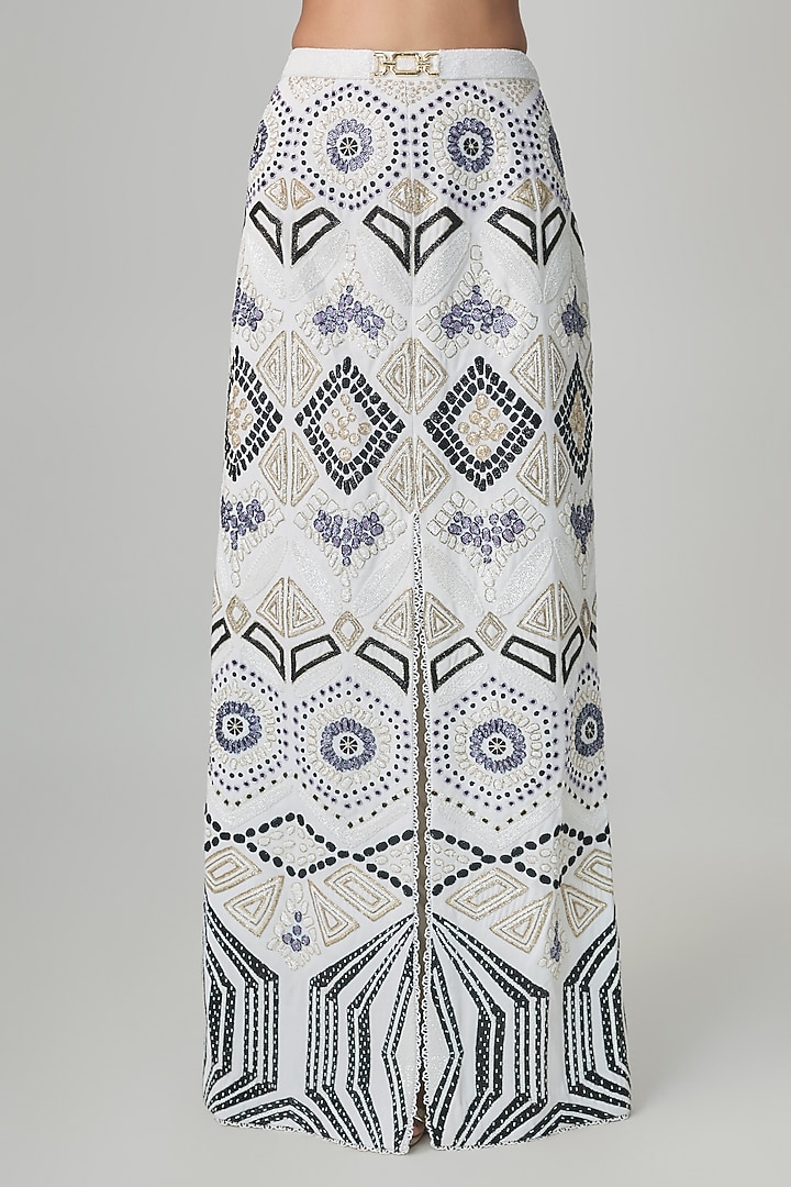 Ivory Georgette Ajrakh Embroidered Slit Skirt Set by Ritika Mirchandani at Pernia's Pop Up Shop