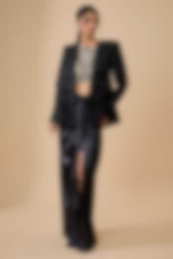 Black Satin Draped Skirt Set by Ritika Mirchandani at Pernia's Pop Up Shop