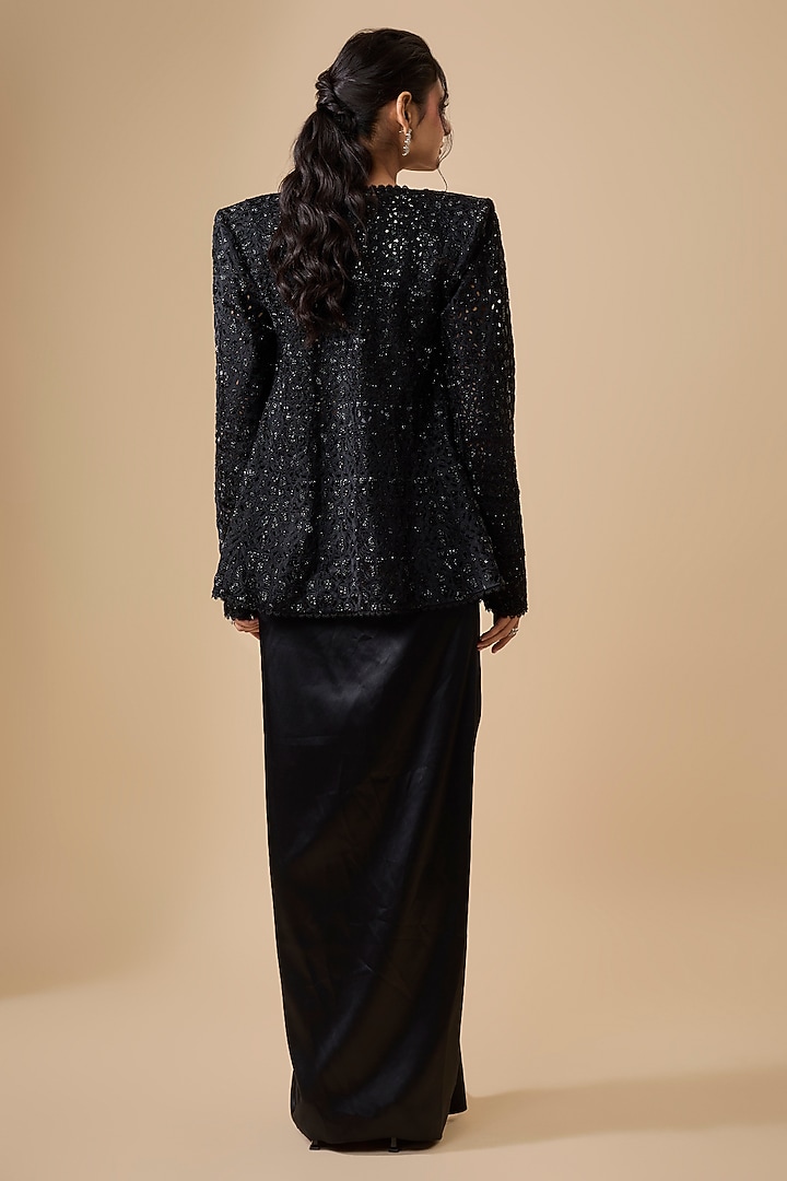 Black Satin Draped Skirt Set by Ritika Mirchandani at Pernia's Pop Up Shop