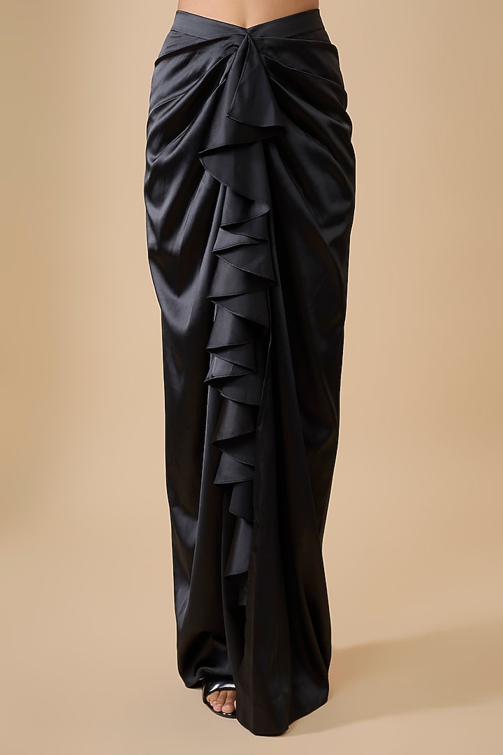 Black Satin Draped Skirt Set by Ritika Mirchandani at Pernia's Pop Up Shop