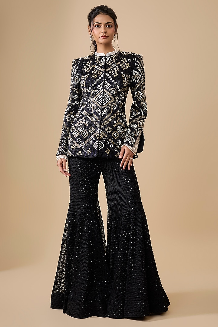 Black Double Georgette Bridal Sharara Set by Ritika Mirchandani at Pernia's Pop Up Shop