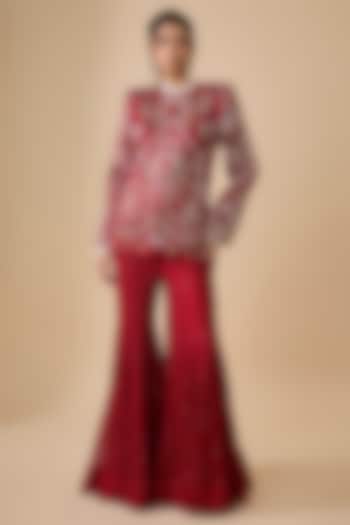 Red Double Georgette Bridal Sharara Set by Ritika Mirchandani at Pernia's Pop Up Shop
