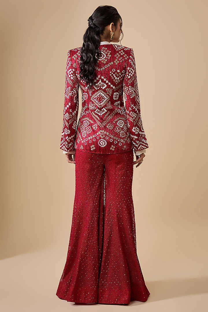 Red Double Georgette Bridal Sharara Set by Ritika Mirchandani at Pernia's Pop Up Shop