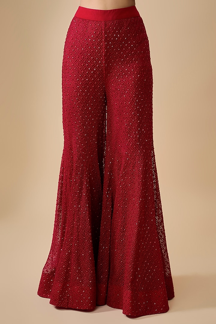 Red Double Georgette Bridal Sharara Set by Ritika Mirchandani at Pernia's Pop Up Shop