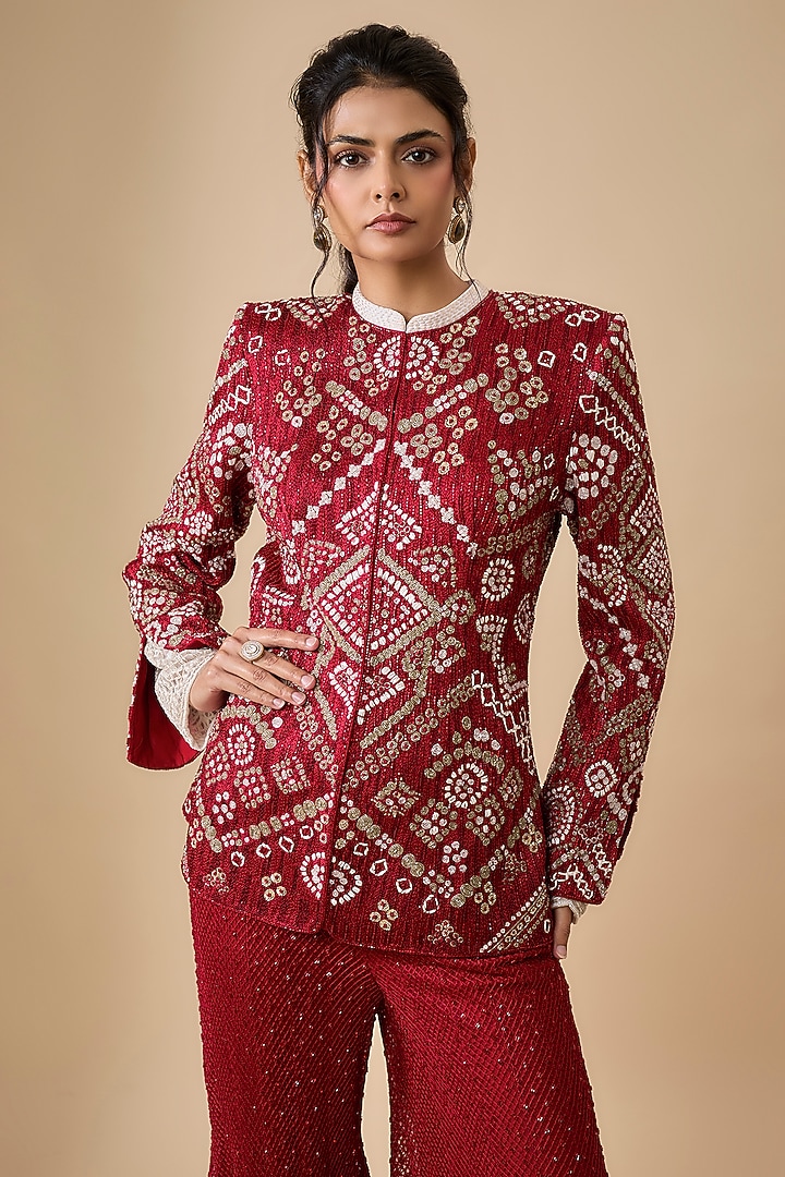 Red Double Georgette Bridal Sharara Set by Ritika Mirchandani at Pernia's Pop Up Shop
