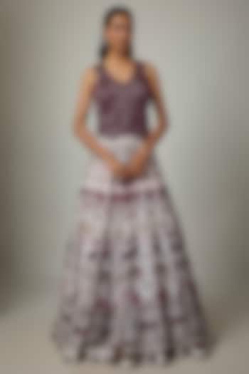 Ivory & Pink Organza Printed Bridal Lehenga Set by Ritika Mirchandani at Pernia's Pop Up Shop
