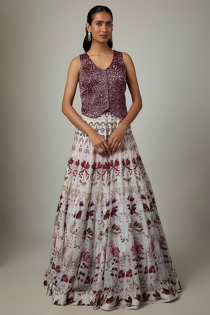 Ivory & Pink Organza Printed Bridal Lehenga Set by Ritika Mirchandani at Pernia's Pop Up Shop